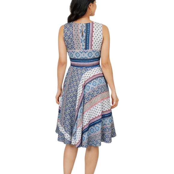 Dana Buchman Blue Bands Patchwork Dress Size 12 - Picture 2 of 10